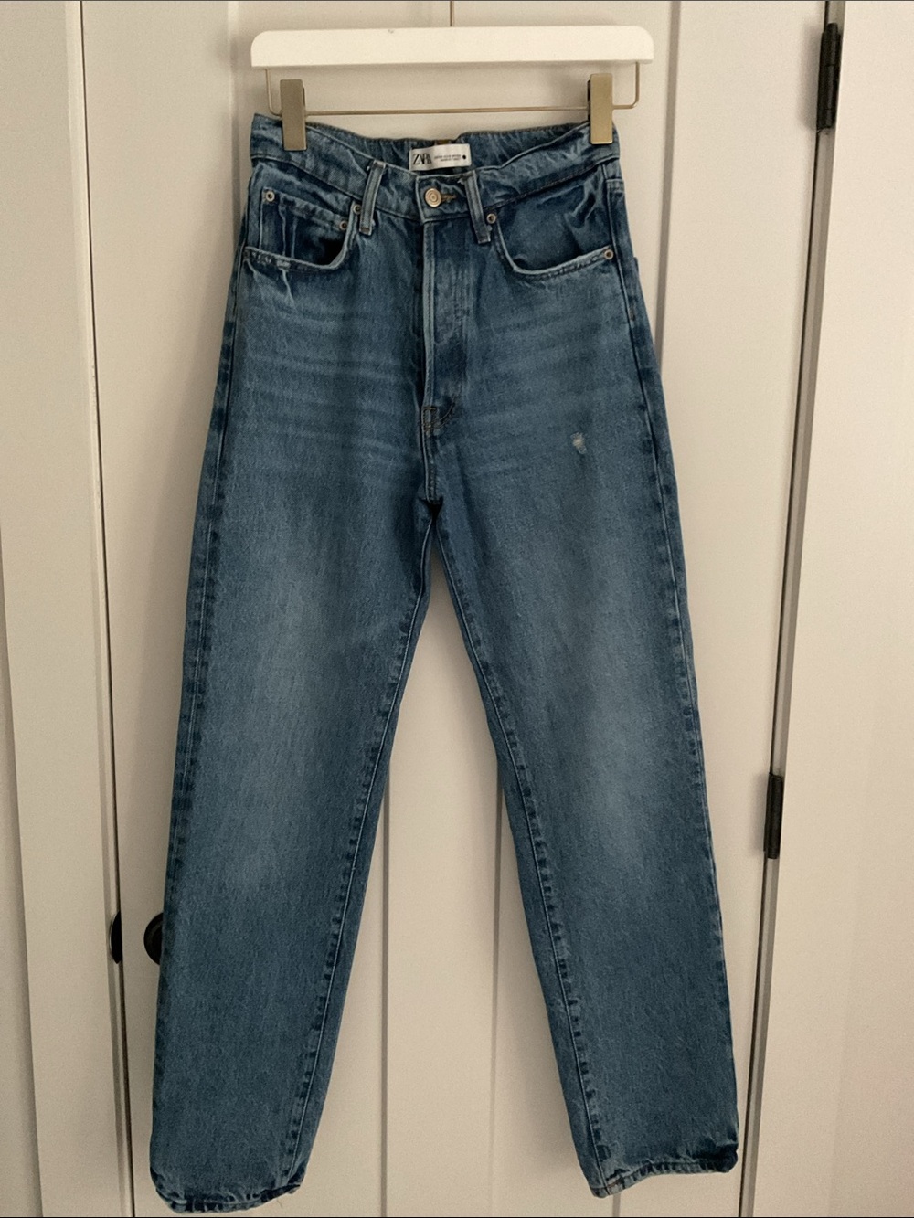Zara High-Rise Straight-Leg Button-Fly Jeans Blue Wash Size 0 / 22